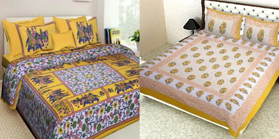 Queen Size Cotton Double Bedsheets Combo Of 2 Vol 4