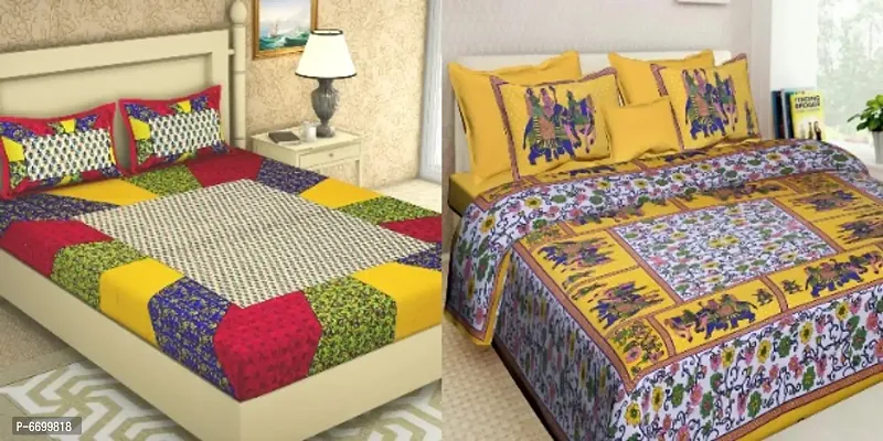 Elegant Jaipuri Printed Double Bed Bedsheet Combo Of 2 Bedsheet with 4 Pillow Covers
