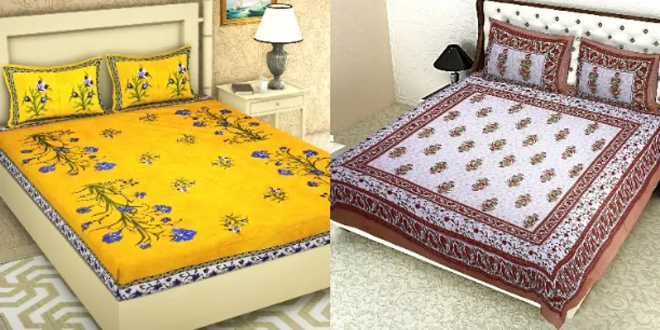 Queen Size Cotton Double Bedsheets Combo Of 2 Vol 1
