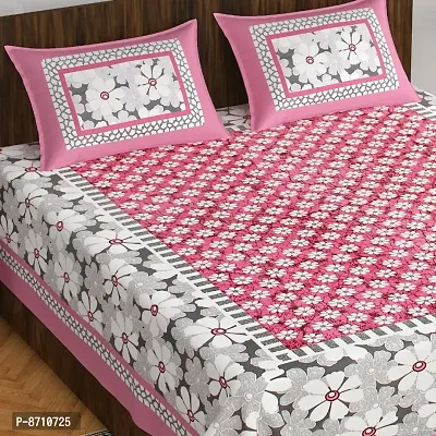 Beautiful Cotton Printed Double Bedsheet With Pillow Covers-thumb0