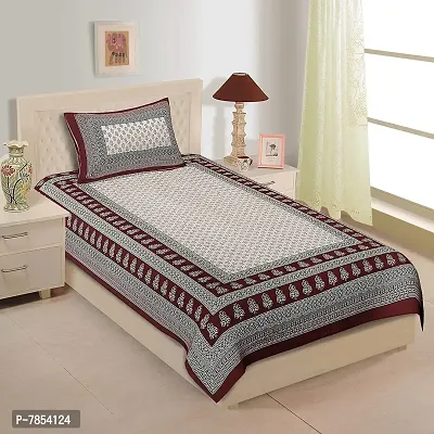 BedZone Cotton 180 TC Comfort Rajasthani Jaipuri Traditional Single Bed Sheet with 1 Pillow Cover (Multi_RE_01)-thumb0