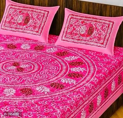 Jaipuri Style Double Bedsheet with 2 Pillow Cover-Pink-thumb0