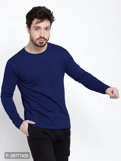 Trendy Navy Blue Cotton Full Sleeve Regular Fit Solid T-Shirt-thumb0