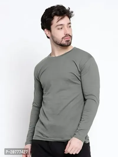 Trendy Grey Cotton Full Sleeve Regular Fit Solid T-Shirt