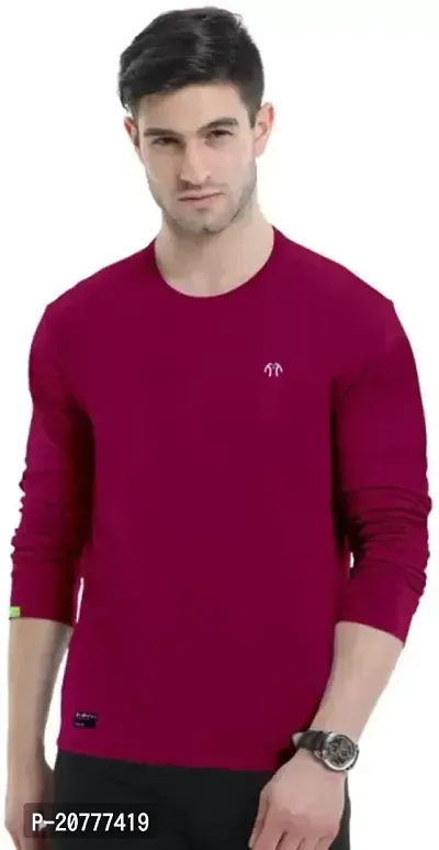 Trendy Maroon Cotton Full Sleeve Regular Fit Solid T-Shirt