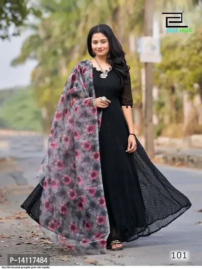 Fancy Georgette Gown with Dupatta For Women-thumb0
