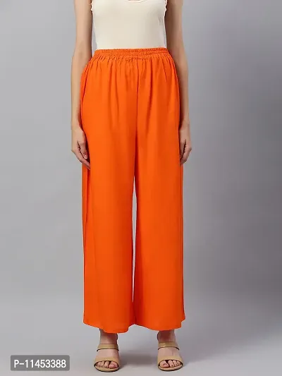 Rayon Orange Flared Palazzo For Women-thumb2