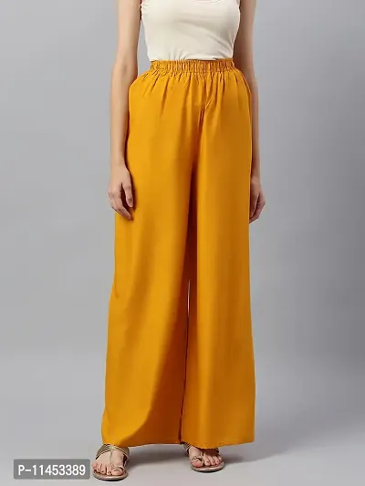 Rayon Yellow Flared Palazzo For Women-thumb2