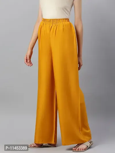 Rayon Yellow Flared Palazzo For Women-thumb3