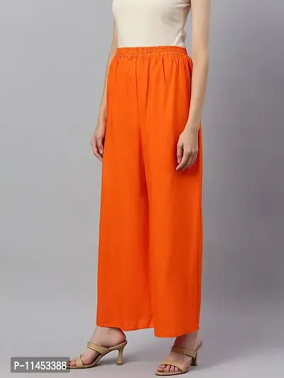 Rayon Orange Flared Palazzo For Women-thumb3