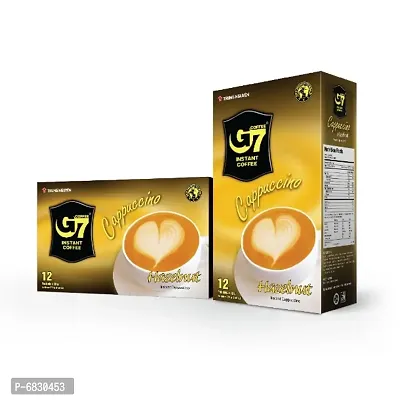 Roll over image to zoom in Trung Nguyen G7 Instant Cappuccino Hazelnut Vietnam Premium Gourmet Coffee - 100% Pure Soluble Coffee, Sugar, Non-dairy Creamer -12 sticks -216 Grams-thumb0