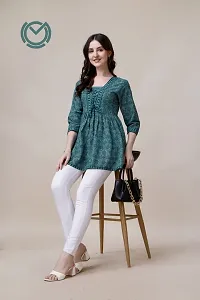 Elegant Cotton Green Printed 3/4 Sleeve Tunic For Women-thumb3