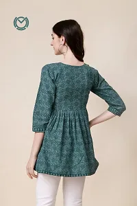 Elegant Cotton Green Printed 3/4 Sleeve Tunic For Women-thumb4