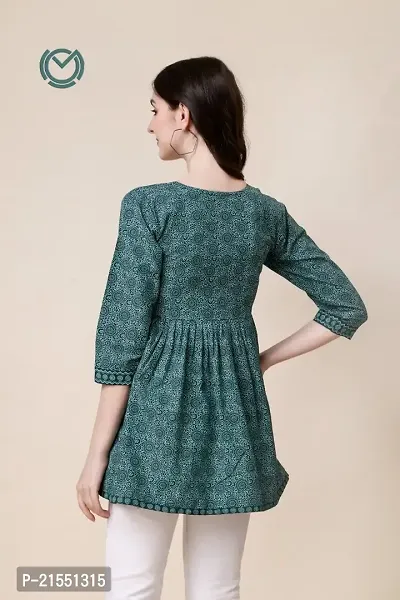 Elegant Cotton Green Printed 3/4 Sleeve Tunic For Women-thumb5