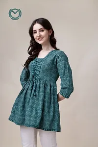 Elegant Cotton Green Printed 3/4 Sleeve Tunic For Women-thumb2