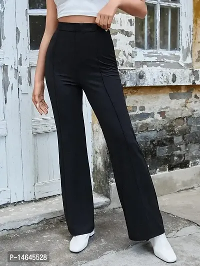 Trendy Black Cotton Blend Trousers Women Girl-thumb0