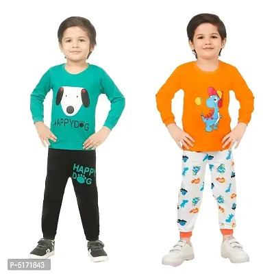 Kid Casual Printed T-Shirt & Trousers Clothing Set II Pack Of 2 ( GREEN & ORANGE)-thumb0