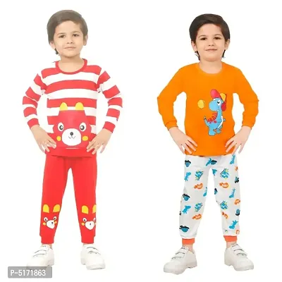 Kid Casual Printed T-Shirt & Trousers Clothing Set II Pack Of 2 ( Red & ORANGE)