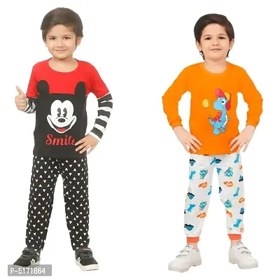 Kid Casual Printed T-Shirt  Trousers Clothing Set II Pack Of 2 ( Red  ORANGE)