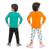 Kid Casual Printed T-Shirt & Trousers Clothing Set II Pack Of 2 ( GREEN & ORANGE)-thumb1