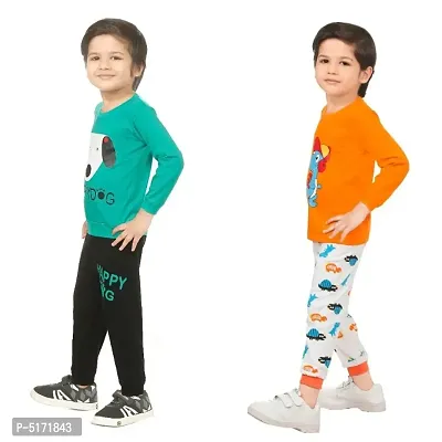 Kid Casual Printed T-Shirt & Trousers Clothing Set II Pack Of 2 ( GREEN & ORANGE)-thumb3