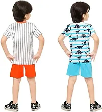 Multicoloured Cotton T-shirt with Bottom Short Pant II Printed Clothing Set for (Boys & Girls) II PACK OF 4, ORANGE -GREEN-thumb1