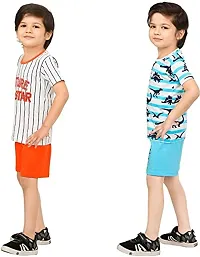 Multicoloured Cotton T-shirt with Bottom Short Pant II Printed Clothing Set for (Boys & Girls) II PACK OF 4, ORANGE -GREEN-thumb2