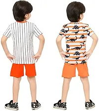 Multicoloured Cotton T-shirt with Bottom Short Pant II Printed Clothing Set for (Boys & Girls) II PACK OF 4, ORANGE-thumb1