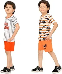 Multicoloured Cotton T-shirt with Bottom Short Pant II Printed Clothing Set for (Boys & Girls) II PACK OF 4, ORANGE-thumb2