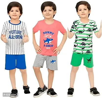 REYANSH CREATIONS Cotton Tshirt with Bottom Short Pant II Printed Clothing Set for (Boys & Girls)  pack of 3-thumb0