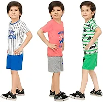 REYANSH CREATIONS Cotton Tshirt with Bottom Short Pant II Printed Clothing Set for (Boys & Girls)  pack of 3-thumb2