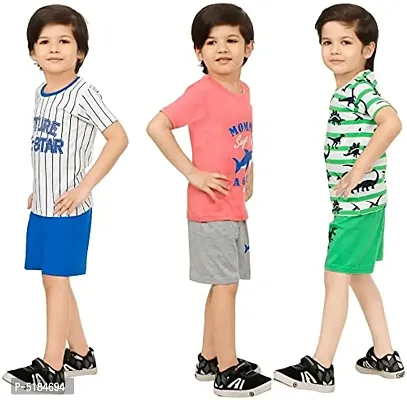 REYANSH CREATIONS Cotton Tshirt with Bottom Short Pant II Printed Clothing Set for (Boys & Girls)  pack of 3-thumb3