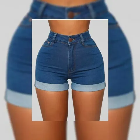 Classic Denim Solid Shorts for Women