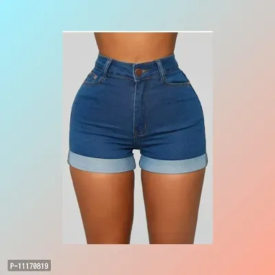 Classic Denim Solid Shorts for Women-thumb0