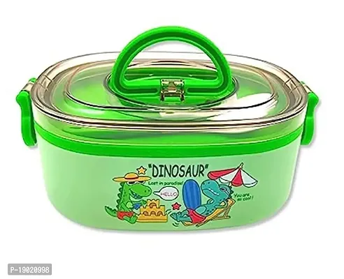 GREEN DINO THEME LUNCH BOX FOR KIDS STAINLESS STEEL-thumb0