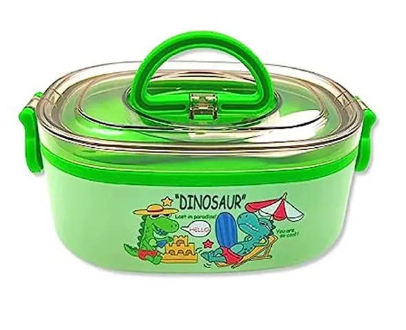 GREEN DINO THEME LUNCH BOX FOR KIDS STAINLESS STEEL