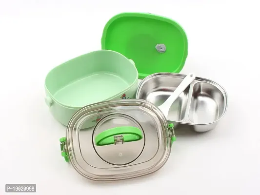 GREEN DINO THEME LUNCH BOX FOR KIDS STAINLESS STEEL-thumb3
