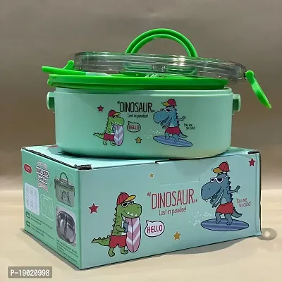 GREEN DINO THEME LUNCH BOX FOR KIDS STAINLESS STEEL-thumb2