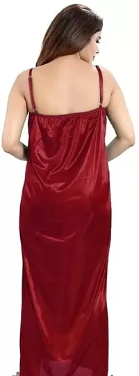 PHKMALL Women Night Dress Satin Multicolor Pack of 1 Accesories with 6 PCS (M, Maroon)-thumb2