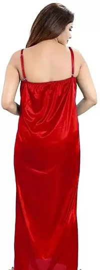 PHKMALL Women Night Dress Satin Multicolor Pack of 1 Accesories with 6 PCS (M, RED)-thumb2