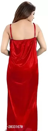 PHKMALL Women Night Dress Satin Multicolor Pack of 1 Accesories with 6 PCS (M, RED)-thumb3