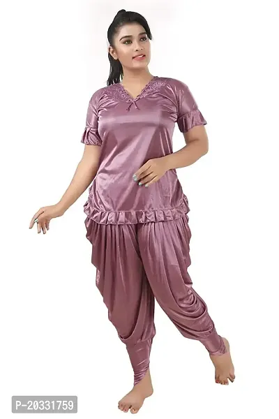 PHKMALL Women Top  Pyjama Set Pink Solid-thumb2