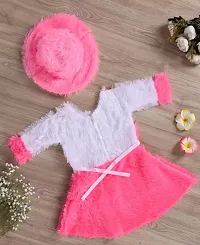Stylish Pink Cotton Winter Frocks With Hat For Girl-thumb1