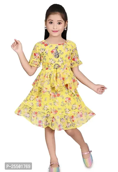 Stylish Fancy Designer Yellow Cotton Frocks Dresses For Girls Pack Of 1