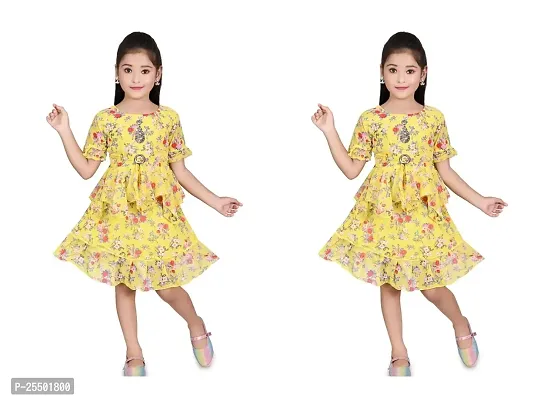Stylish Fancy Designer Multicoloured Cotton Frocks Dresses For Girls Pack Of 2