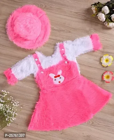 Stylish Pink Cotton Winter Frocks With Hat For Girl-thumb0