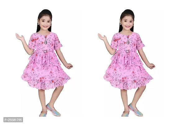 Stylish Fancy Designer Multicoloured Cotton Frocks Dresses For Girls Pack Of 2