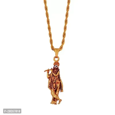 Sullery Lord Radha Krishna Religious Hindu God chain Pendant Goldnbsp; Brass  Pendant Necklace Chain For Men And Women-thumb2