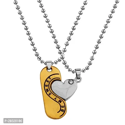 Sullery Couple Romantic Be my Sweet Written Heart Dual Locket Chain Yellow, Silver Zinc, Metal  Pendant Necklace Chain For Men And Women