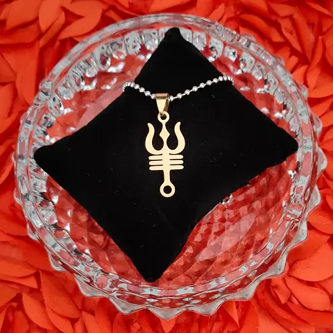 Sullery Religious Trishul Mahadev Lord Shiv Ji Bholenath Stainless Pendant Necklace Chain For Men And Women